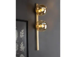 Außergewöhnliche LED Wandlampe Messing 2 flammig Glaskugel Amber, Höhe 60cm