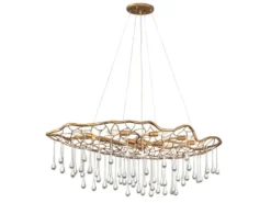 Ausgefallene große LED Pendelleuchte Gold matt mit Glas Behang, Breite 107cm