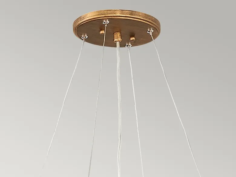 Ausgefallene große LED Pendelleuchte Gold matt mit Glas Behang, Breite 107cm