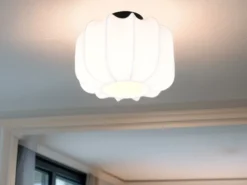 Ausgefallene LED Deckenleuchte mit Stoff Lampenschirm in Weiß, Ø 25cm