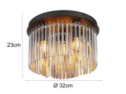 Ausgefallene LED Deckenleuchte mit Rauchglas Stäben, Ø 32cm