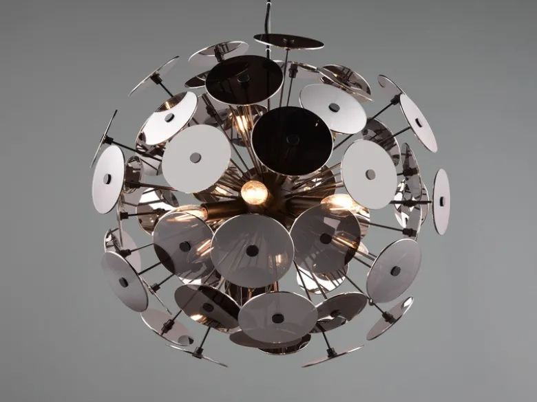 Ausgefallene LED Pendelleuchte mit Glas Lampenschirm Chrom bedampft, Ø 54cm