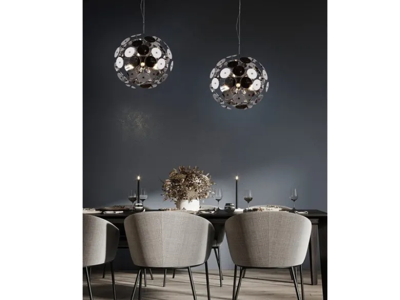 Ausgefallene LED Pendelleuchte mit Glas Lampenschirm Chrom bedampft, Ø 54cm