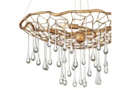 Ausgefallene LED Pendelleuchte Gold matt mit Glas Behang Ø 66cm