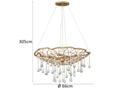 Ausgefallene LED Pendelleuchte Gold matt mit Glas Behang Ø 66cm