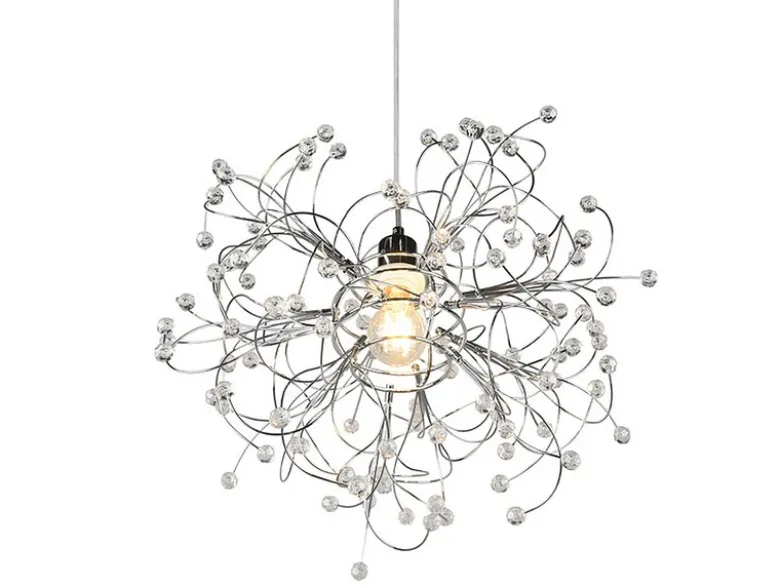 Ausgefallene LED Pendelleuchte Silber Chrom mit Acryl Kristall, Ø 52cm