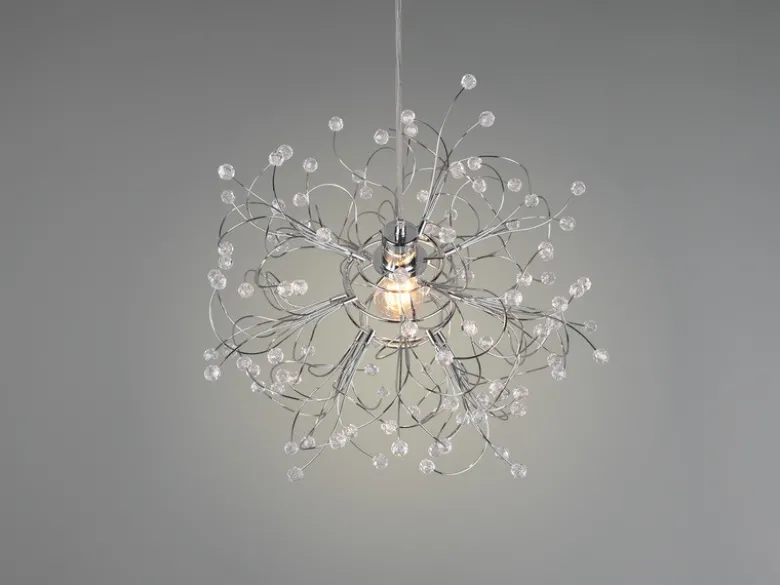 Ausgefallene LED Pendelleuchte Silber Chrom mit Acryl Kristall, Ø 52cm