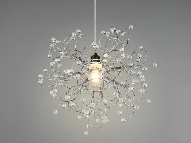 Ausgefallene LED Pendelleuchte Silber Chrom mit Acryl Kristall, Ø 52cm