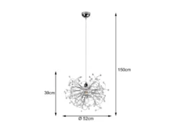 Ausgefallene LED Pendelleuchte Silber Chrom mit Acryl Kristall, Ø 52cm