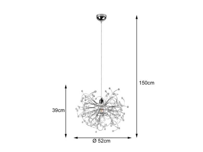 Ausgefallene LED Pendelleuchte Silber Chrom mit Acryl Kristall, Ø 52cm