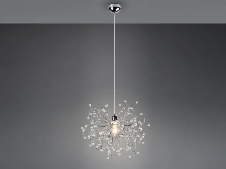 Ausgefallene LED Pendelleuchte Silber Chrom mit Acryl Kristall, Ø 52cm