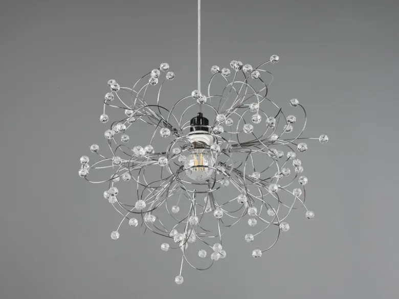 Ausgefallene LED Pendelleuchte Silber Chrom mit Acryl Kristall, Ø 52cm