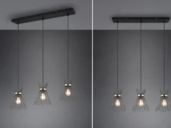 Ausgefallene LED Pendelleuchte 3 Draht Lampenschirme Schwarz-Gold, Breite 82cm