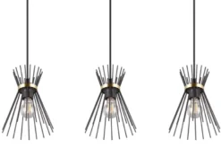 Ausgefallene LED Pendelleuchte 3 Draht Lampenschirme Schwarz-Gold, Breite 82cm