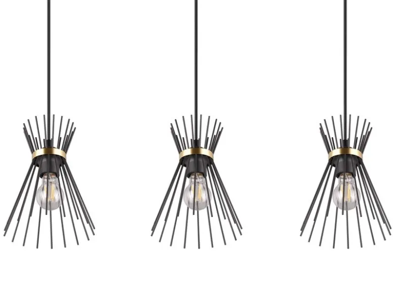 Ausgefallene LED Pendelleuchte 3 Draht Lampenschirme Schwarz-Gold, Breite 82cm