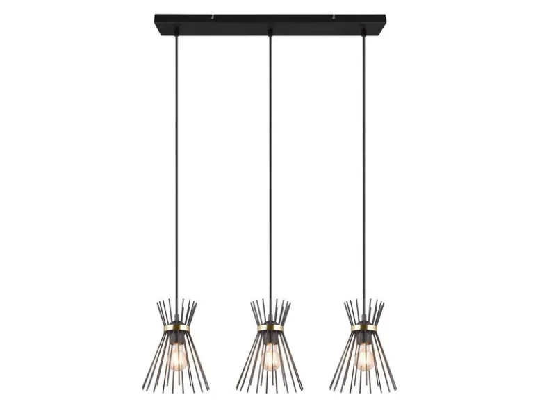Ausgefallene LED Pendelleuchte 3 Draht Lampenschirme Schwarz-Gold, Breite 82cm