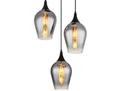Ausgefallene LED Pendelleuchte mit drei Rauchglas Lampenschirmen, Ø 45cm