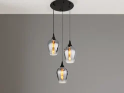 Ausgefallene LED Pendelleuchte mit drei Rauchglas Lampenschirmen, Ø 45cm