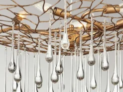 Ausgefallene LED Pendelleuchte Gold matt mit Glas Behang Ø 91cm