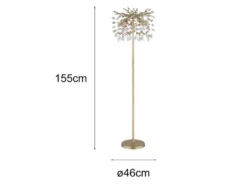 Ausgefallene LED Stehlampe Gold mit Glas Kristall 2-farbig, Höhe 155cm