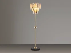 Ausgefallene LED Stehlampe Gold mit 3-farbigem K9 Kristall, Höhe 165cm