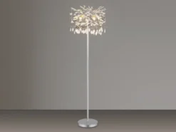 Ausgefallene LED Stehlampe Silber mit Glas Kristall 2-farbig, Höhe 155cm