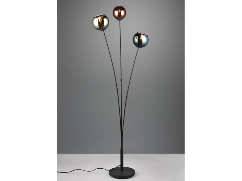 Ausgefallene LED Stehleuchte mit bunt verspiegelten Glaskugeln, Höhe 150cm