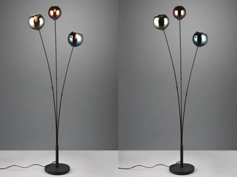 Ausgefallene LED Stehleuchte mit bunt verspiegelten Glaskugeln, Höhe 150cm