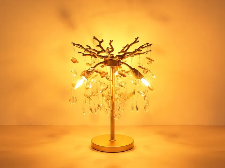 Ausgefallene LED Tischlampe Gold mit Glas Kristall 2-farbig, Höhe 50cm