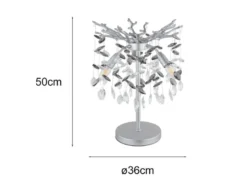 Ausgefallene LED Tischlampe Silber mit Glas Kristall 2-farbig, Höhe 50cm