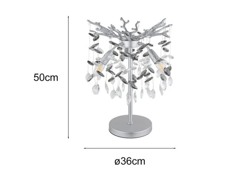 Ausgefallene LED Tischlampe Silber mit Glas Kristall 2-farbig, Höhe 50cm