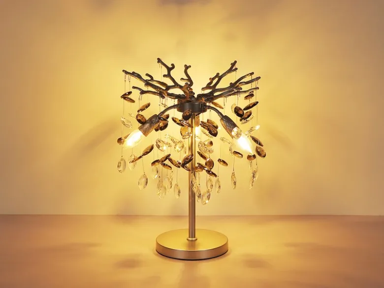 Ausgefallene LED Tischlampe Silber mit Glas Kristall 2-farbig, Höhe 50cm