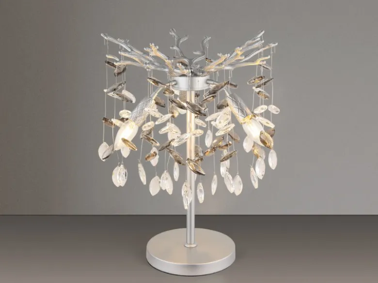 Ausgefallene LED Tischlampe Silber mit Glas Kristall 2-farbig, Höhe 50cm