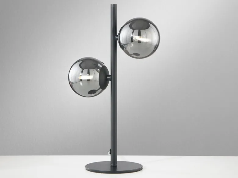 Ausgefallene LED Tischleuchte Schwarz - Glaskugeln Rauchglas, Höhe 40cm