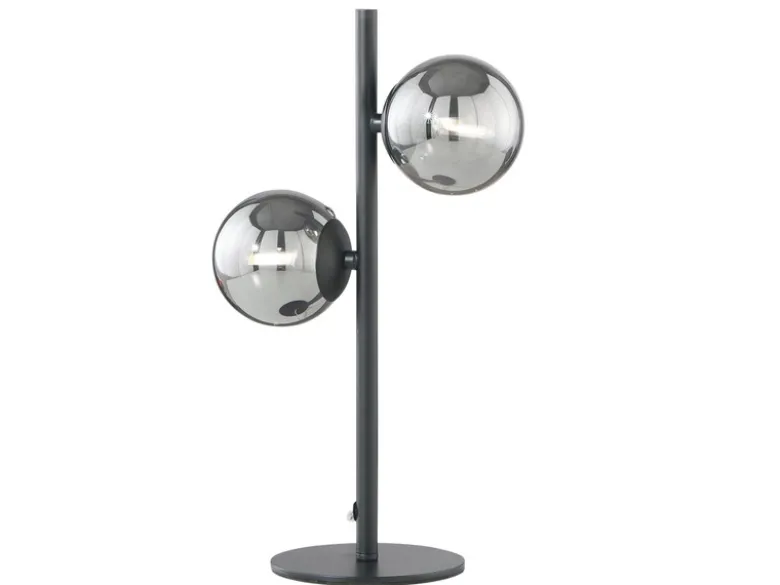 Ausgefallene LED Tischleuchte Schwarz - Glaskugeln Rauchglas, Höhe 40cm