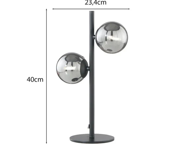 Ausgefallene LED Tischleuchte Schwarz - Glaskugeln Rauchglas, Höhe 40cm