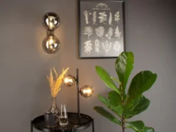 Ausgefallene LED Tischleuchte Schwarz - Glaskugeln Rauchglas, Höhe 40cm