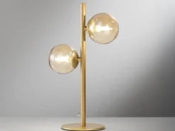 Ausgefallene LED Tischleuchte Gold - Glaskugeln Bernstein, Höhe 40cm
