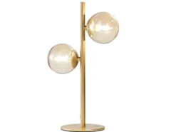 Ausgefallene LED Tischleuchte Gold - Glaskugeln Bernstein, Höhe 40cm
