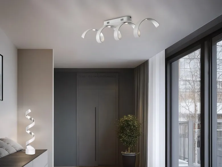 Ausgefallene LED Tischleuchte HELIX Weiß / Silber groß, Höhe 66cm