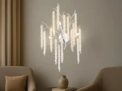 Ausgefallene LED Wandlampe Silber Chrom mit Kristall, Höhe 60cm