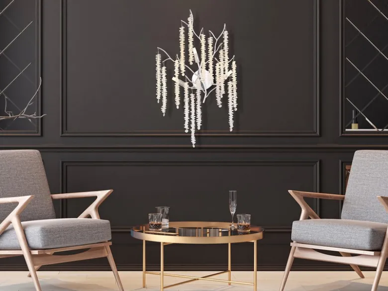 Ausgefallene LED Wandlampe Silber Chrom mit Kristall, Höhe 60cm