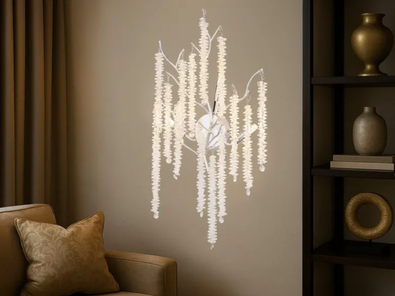 Ausgefallene LED Wandlampe Silber Chrom mit Kristall, Höhe 60cm