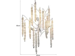 Ausgefallene LED Wandlampe Silber Chrom mit Kristall, Höhe 60cm