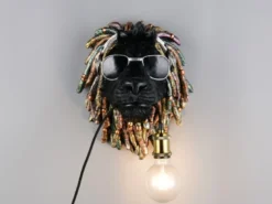 Ausgefallene LED Wandleuchte Löwenkopf mit Stecker und Schalter, Höhe 38cm