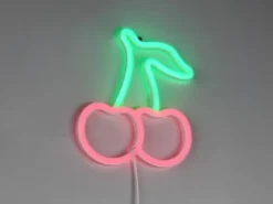 Ausgefallene Neon LED Wandlampe Kirschen mit USB Kabel & Netzteil, Höhe 22cm