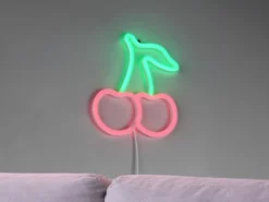 Ausgefallene Neon LED Wandlampe Kirschen mit USB Kabel & Netzteil, Höhe 22cm