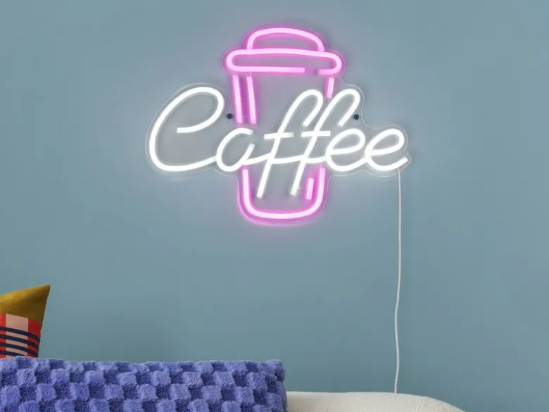 Ausgefallene Neon LED Wandlampe Café mit USB Kabel & Netzteil, Breite 40cm