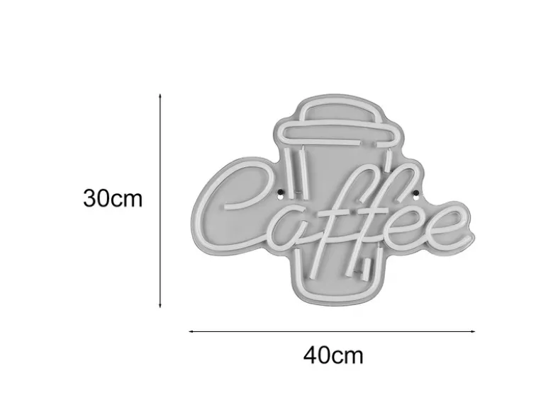 Ausgefallene Neon LED Wandlampe Café mit USB Kabel & Netzteil, Breite 40cm