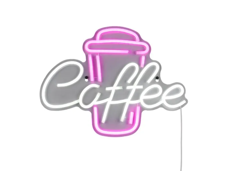Ausgefallene Neon LED Wandlampe Café mit USB Kabel & Netzteil, Breite 40cm